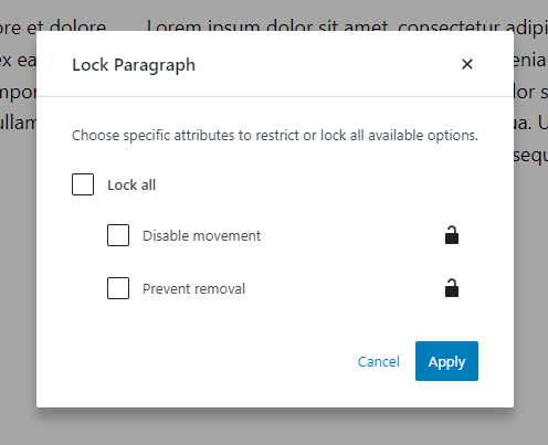 Gutenberg editor block locking feature